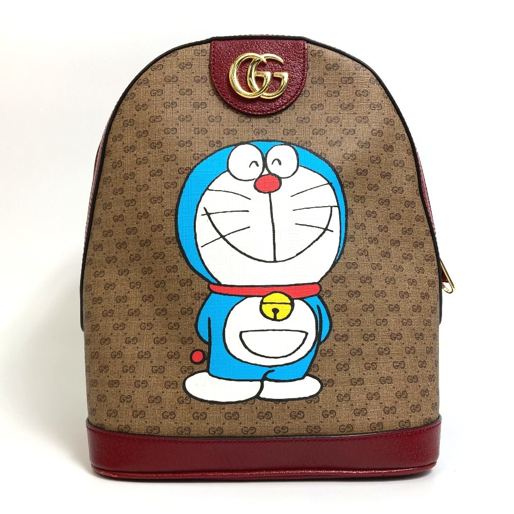 グッチ GUCCI ドラえもん x GUCCI スモール 647816 GGスプリーム バックパック カバン リュックサック PVC/レザー ベージュ×レッド