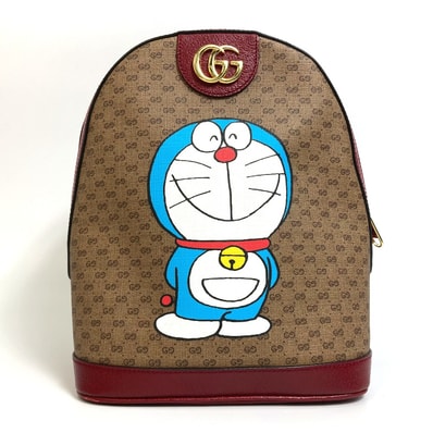 グッチ GUCCI ドラえもん x GUCCI スモール 647816 GGスプリーム バックパック カバン リュックサック PVC/レザー ベージュ×レッド