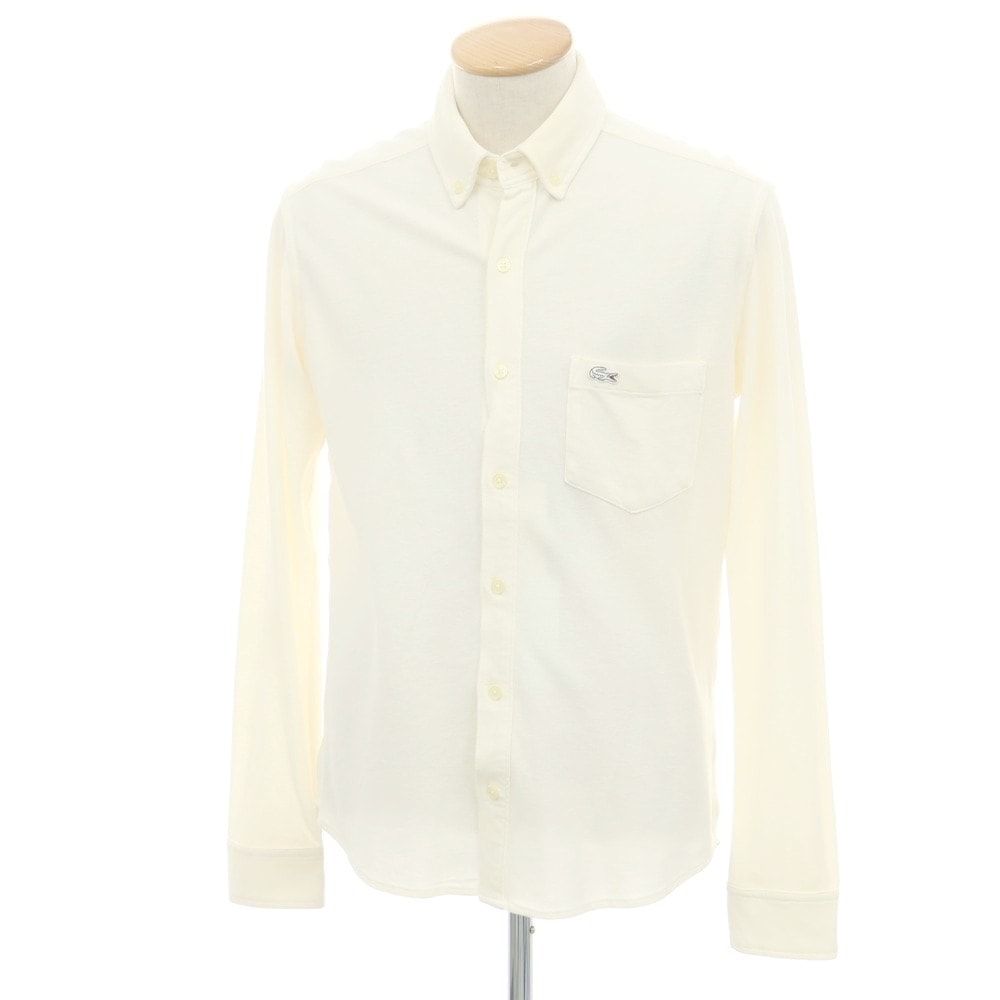 【中古】ラコステ LACOSTE コットンリネン 鹿の子 ボタンダウン カジュアルシャツ クリーム【サイズ3】【メンズ】