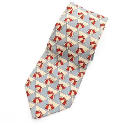 Burberrys バーバリーズ 90s オールド イタリア製 シルク パラソル柄 ネクタイ 水色系