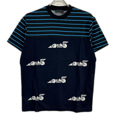 プラダ UJN330 レーシングデジタルプリント トライアングルロゴ クルーネックTシャツ M