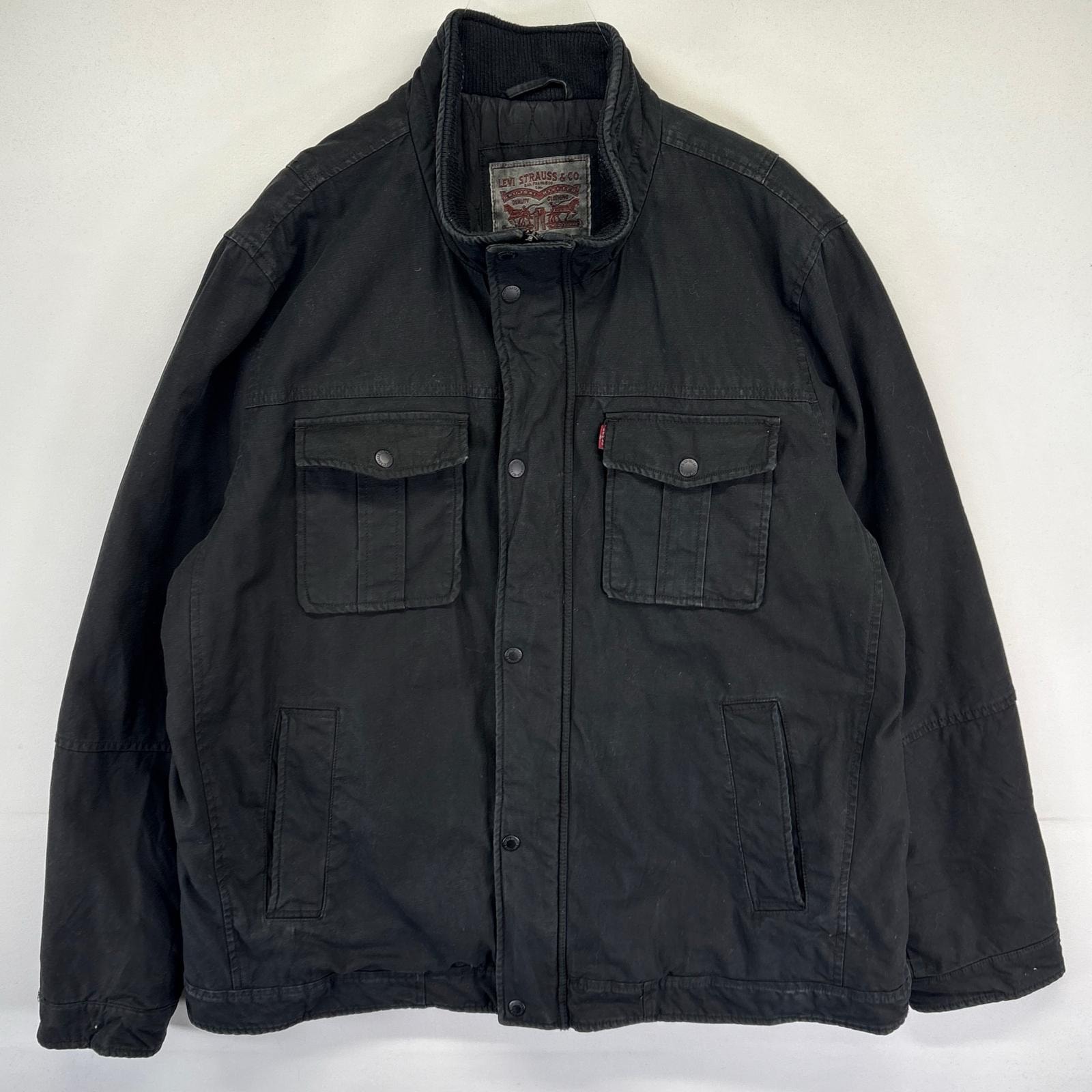 古着 リーバイス Levi's ジャケット 中綿 フルジップ 大きいサイズ スナップボタン ワンポイントロゴ 2XL  ブラック メンズ
