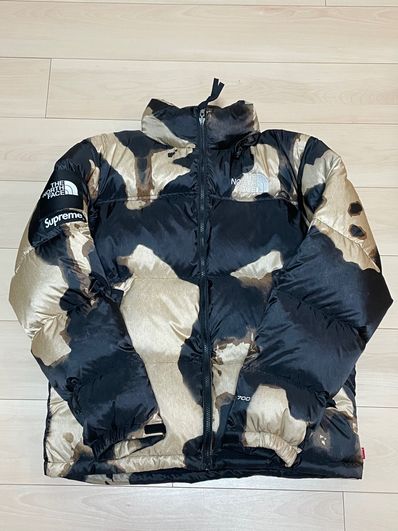Supreme x The North Face Bleached Denim Print Nuptse Jacket "Black"