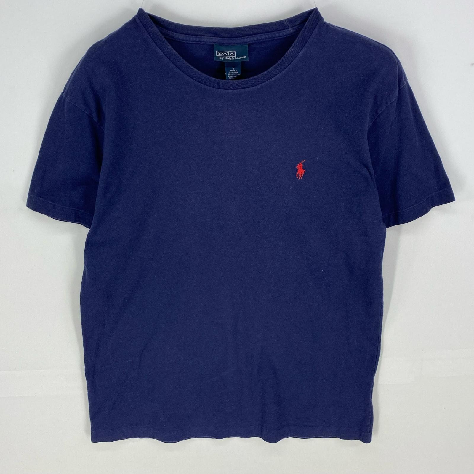 古着 ポロバイラルフローレン Polo by Ralph Lauren 半袖Tシャツ ワンポイント刺繍 クルーネック ロゴ S ネイビー系 メンズ