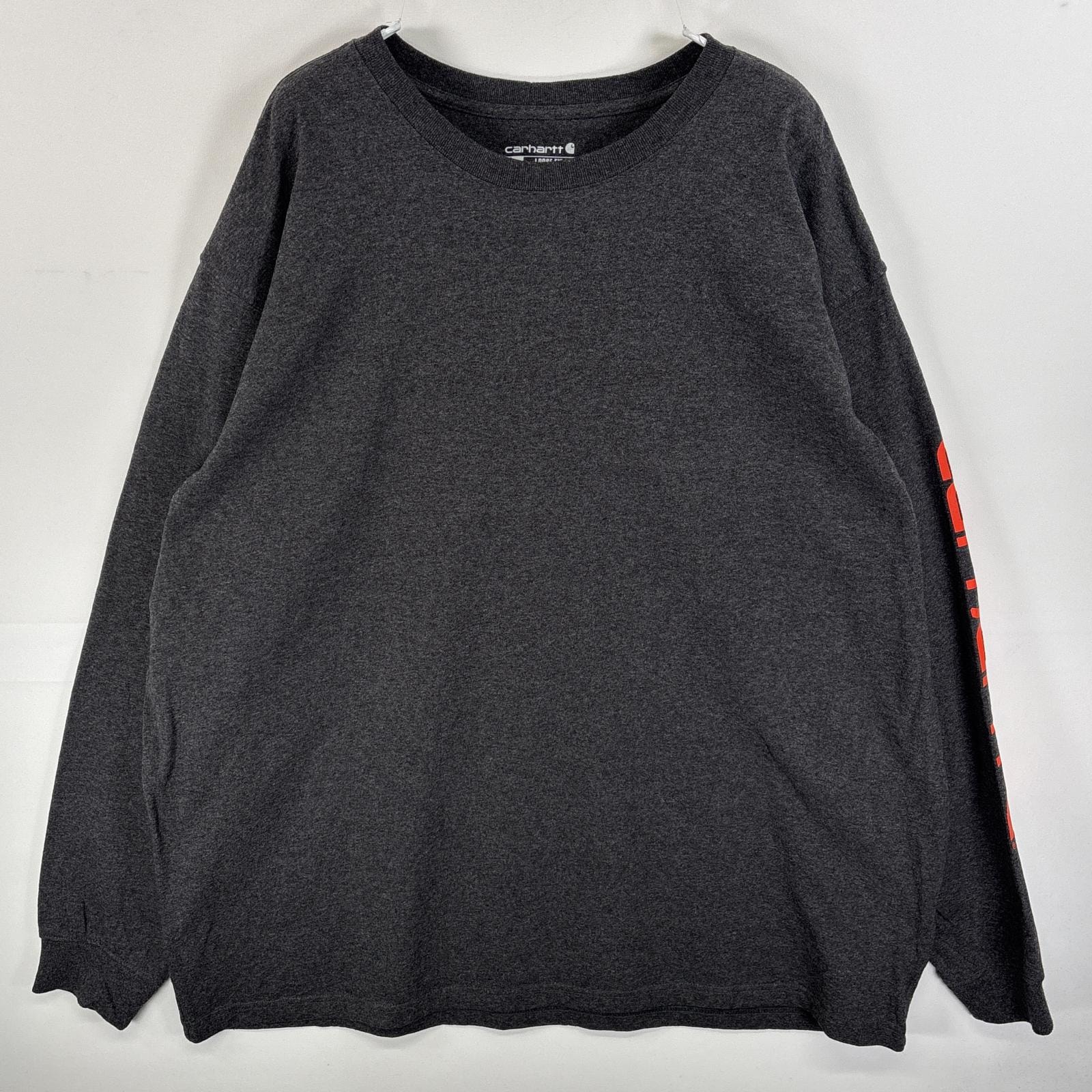 古着 カーハート Carhartt 長袖Tシャツ 袖プリント 混色生地 大きいサイズ 2XL  グレー系 メンズ