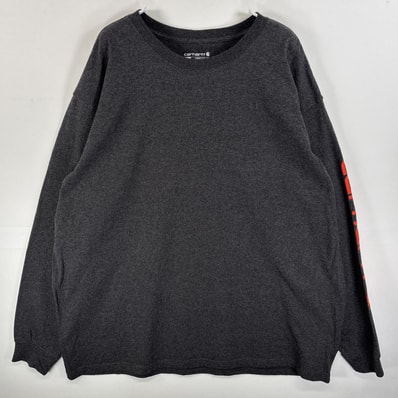 古着 カーハート Carhartt 長袖Tシャツ 袖プリント 混色生地 大きいサイズ 2XL グレー系 メンズ