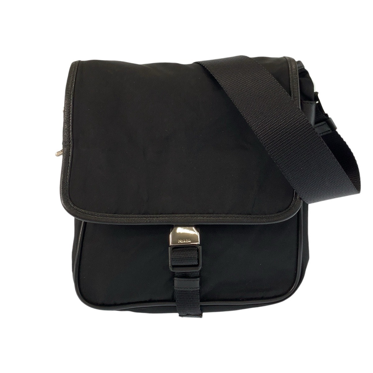 美品 PRADA プラダ テスート 三角ロゴプレート ブラック 黒 シルバー金具 ナイロン レザー/ ショルダーバッグ ポシェット 600830 【中古】