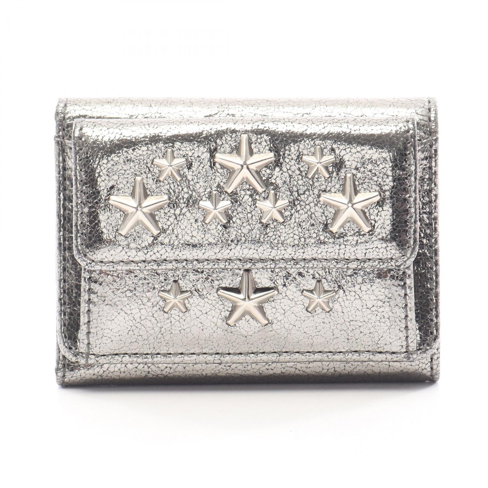 ジミーチュウ JIMMY CHOO NEMO ネモ スタースタッズ 三つ折り財布 財布 レザー レディース シルバー系 【中古】