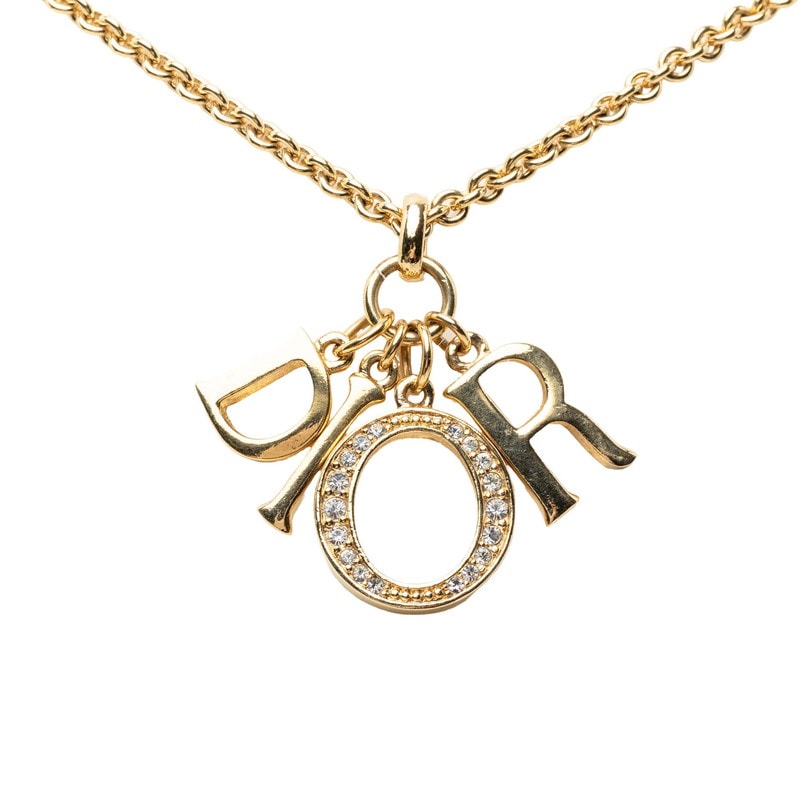 ディオール ロゴ ネックレス ゴールド メッキ ラインストーン レディース Dior 中古