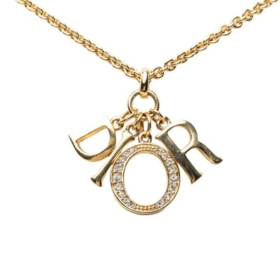 ディオール ロゴ ネックレス ゴールド メッキ ラインストーン レディース Dior 中古