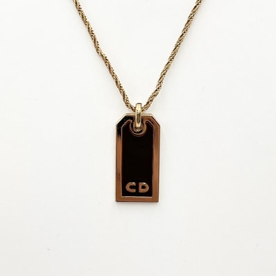 Christian Dior(クリスチャン・ディオール) ネックレス ペンダントネックレス CDロゴ プレート ブラック ゴールドカラー 54cm【中古】