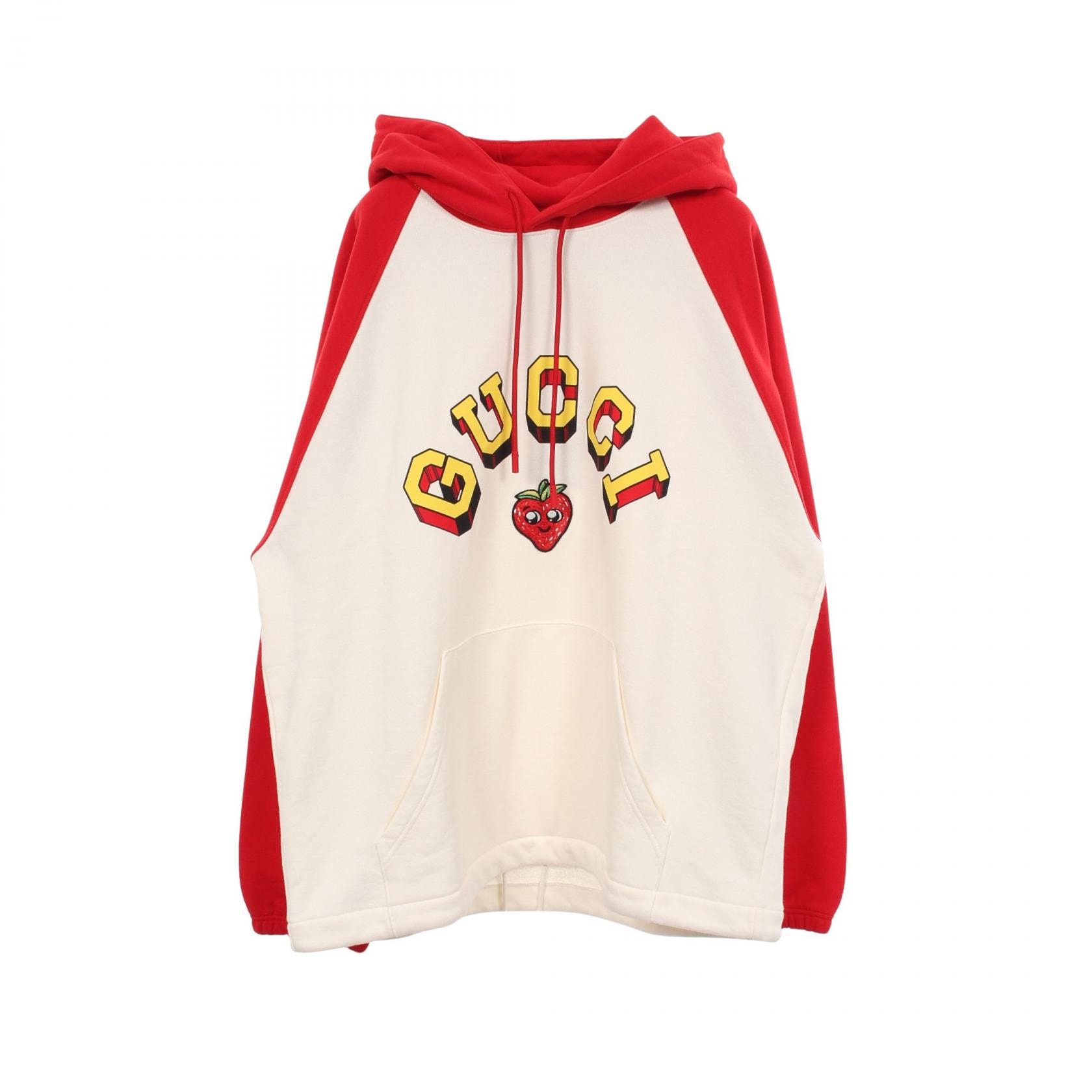 グッチ GUCCI ロゴプリント ストロベリー刺繍 パーカー 衣料品 トップス コットン レディース ホワイト系 / レッド系 773734 【中古】