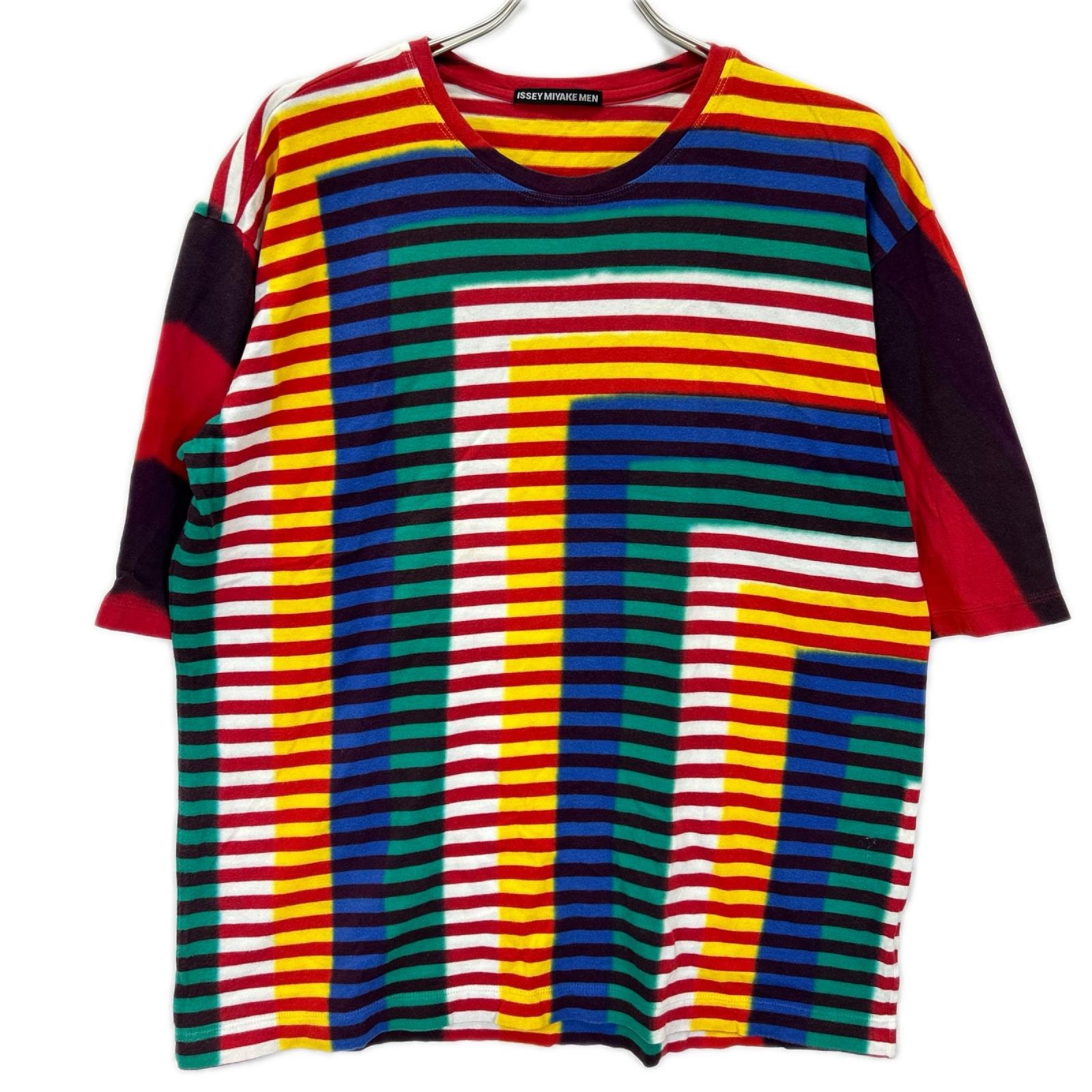 イッセイミヤケメン 15AW マルチカラー ME53JK195 ボーダープリント コットンTシャツ 5