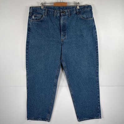 古着 カーハート Carhartt デニムパンツ ワークパンツ ワンポイントロゴ 大きいサイズ 5ポケット ジーンズ ブルー メンズ
