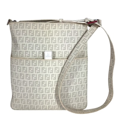 フェンディ FENDI ズッキーノ ロゴ 8BT151 斜め掛け ポシェット カバン ショルダーバッグ PVC/レザー ホワイト
