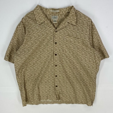 古着 エルエルビーン L.L.Bean 半袖シャツ 胸ポケット アロハ 開襟 オープンカラー XL ベージュ系 総柄 メンズ