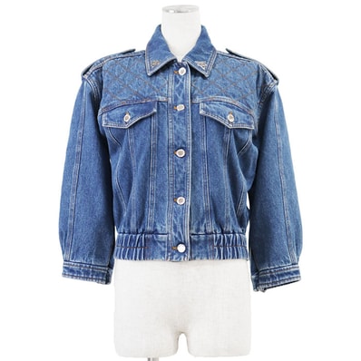 【極美品】LOUIS VUITTON ルイ・ヴィトン デニムジャケット 2020SS LV モノグラムライニング ロゴ ボタン プレート キルティング 裾 ウエストリブ アウター 箱/共糸付属 レディース サイズ 36 インディゴ イタリア製