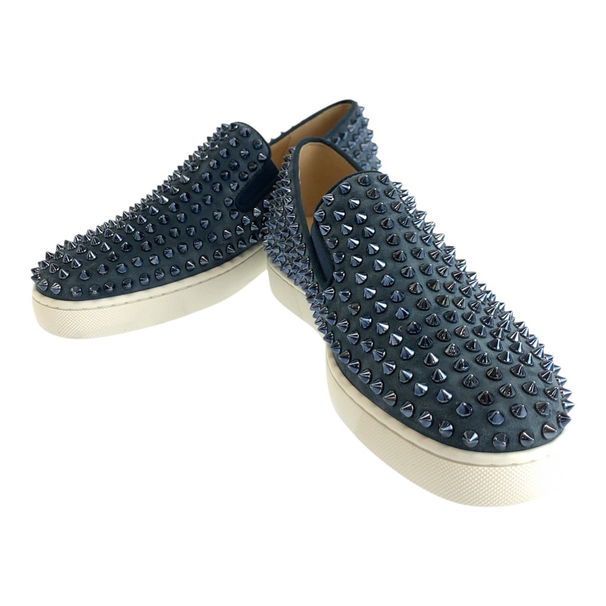 超美品 Christian Louboutin クリスチャンルブタン ローラーボード スタッズ サイズ39 ネイビー ホワイト スウェード スリッポン スニーカー 504489 【中古】