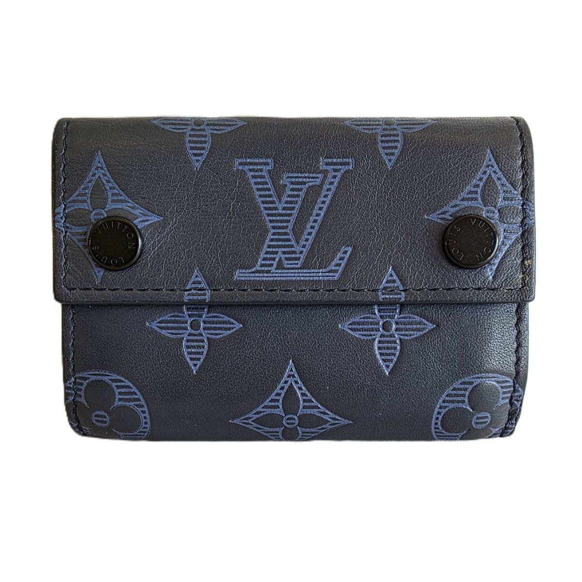 【再値下げ】 LOUIS VUITTON ルイ・ヴィトン ディスカバリー コンパクトウォレット 三つ折り財布 M80424 モノグラムシャドウ ネイビー メンズ【中古】