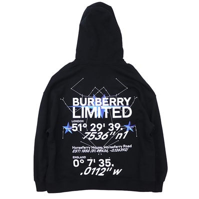 【美品】BURBERRY LIMITED バーバリー バックプリントパーカー サイズ S メンズ フーディー コットン100% スウェット プルオーバー ロングスリーブ 長袖 トップス ブラック 黒 リカルドティッシ期 ポルトガル製