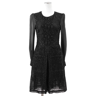 【新品同様】Valentino ヴァレンチノ ロンパース サイズ 40 レディース シフォン × チュール × フラワービジュー ワンピース ドレス ブラック 黒 イタリア製