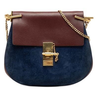 クロエ ドリュー チェーン ショルダーバッグ ブルー ブラウン スウェード レザー レディース Chloe 【中古】