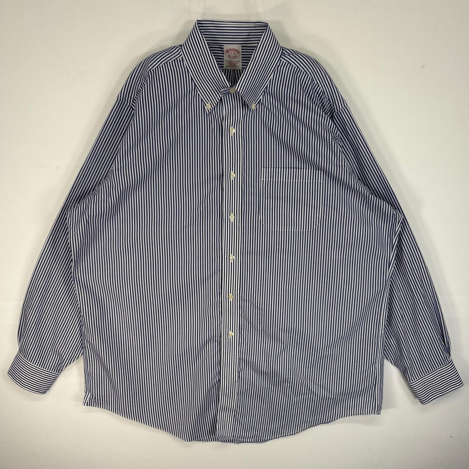 古着 ブルックスブラザーズ Brooks Brothers 長袖シャツ ボタンダウン TRADITIONAL FIT 胸ポケ XL  ネイビー系 ストライプ メンズ