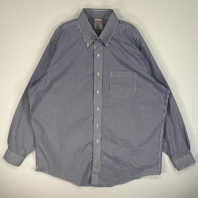 古着 ブルックスブラザーズ Brooks Brothers 長袖シャツ ボタンダウン TRADITIONAL FIT 胸ポケ XL ネイビー系 ストライプ メンズ