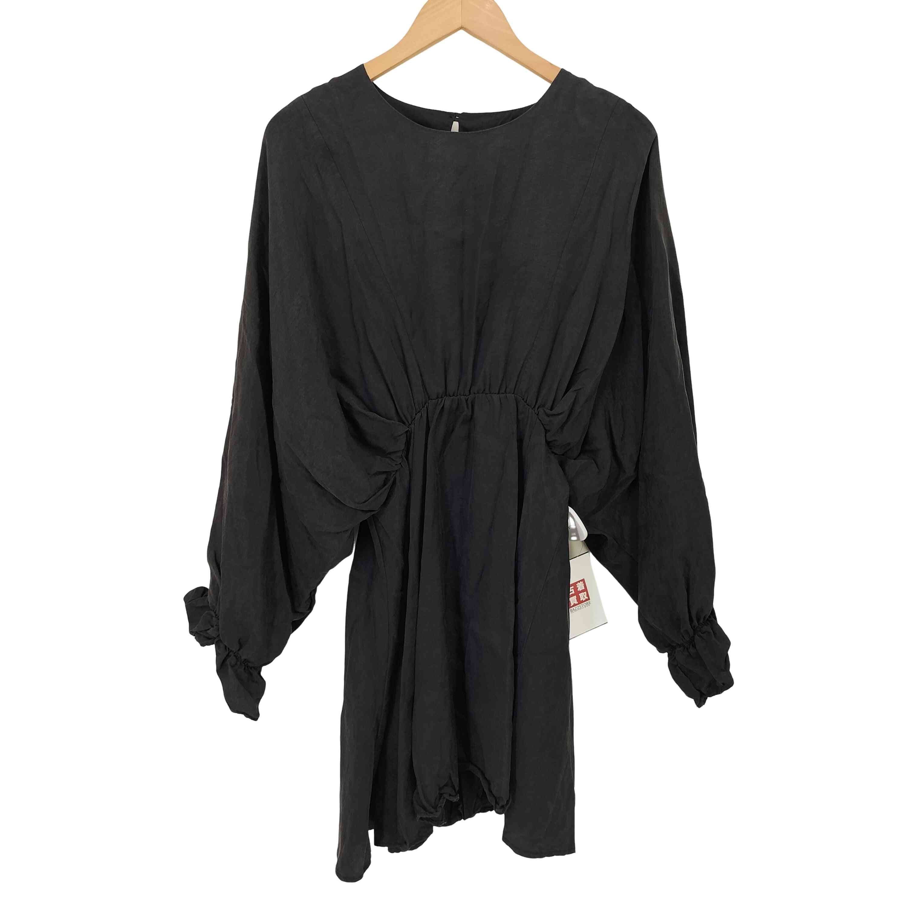 VOLUMINOUS SATIN-EFFECT DRESS ボリューム スリーブ ワンピース【1137719298677】