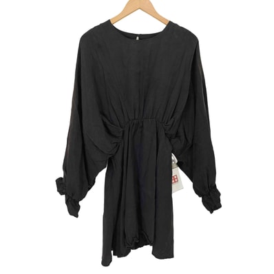 VOLUMINOUS SATIN-EFFECT DRESS ボリューム スリーブ ワンピース【1137719298677】