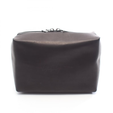 ヨウジヤマモト Yohji Yamamoto ロゴ型押し ノベルティ ポーチ バッグ レザー メンズ レディース ブラック系 【中古】