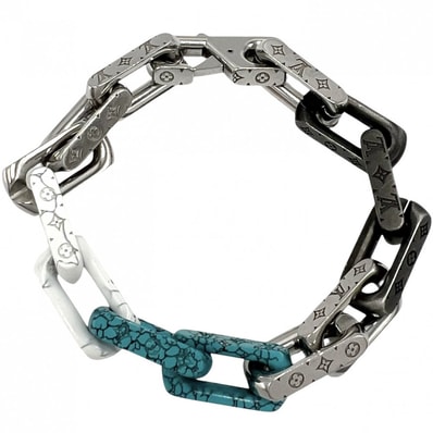 LOUIS VUITTON ルイヴィトン ブレスレット ブレスレ モノグラム チェーンストーン アクセサリー ホワイト M1042M ブラック 黒 シルバー メンズ 約45.9g【中古品】