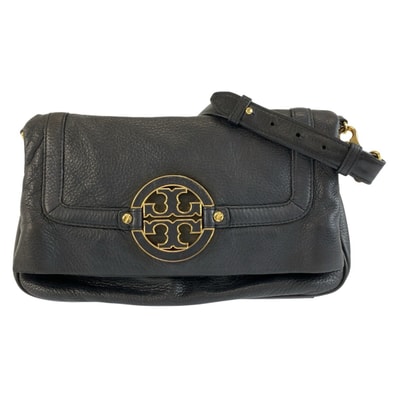 Tory Burch トリーバーチ アマンダ フォールドオーバー ブラック 黒 ゴールド金具 レザー ショルダーバッグ クラッチバッグ 604070 【中古】