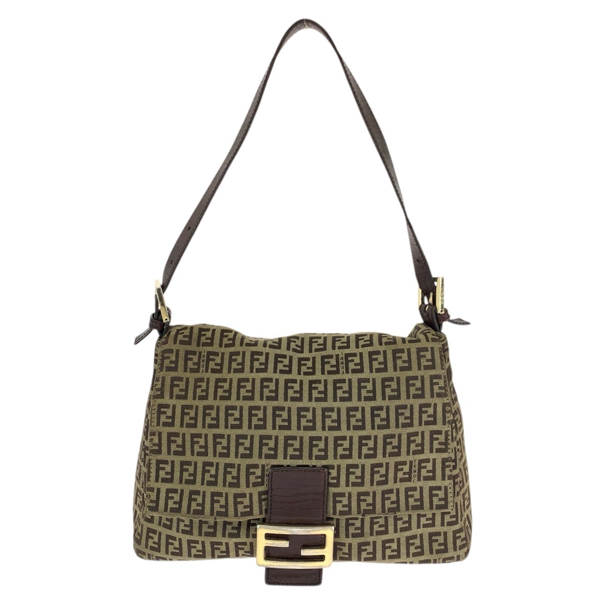 FENDI フェンディ ヴィンテージ ズッキーノ マンマバケット ブラウン ゴールド金具 キャンバス レザー/ ショルダーバッグ ハンドバッグ 601410 【中古】