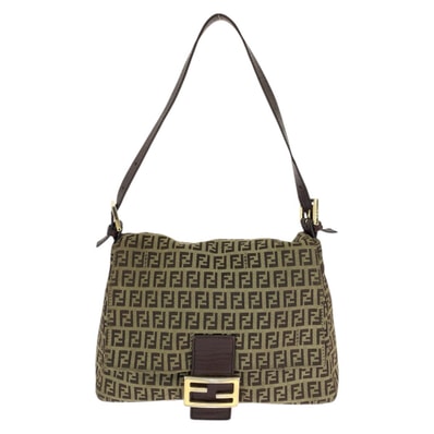 FENDI フェンディ ヴィンテージ ズッキーノ マンマバケット ブラウン ゴールド金具 キャンバス レザー/ ショルダーバッグ ハンドバッグ 601410 【中古】