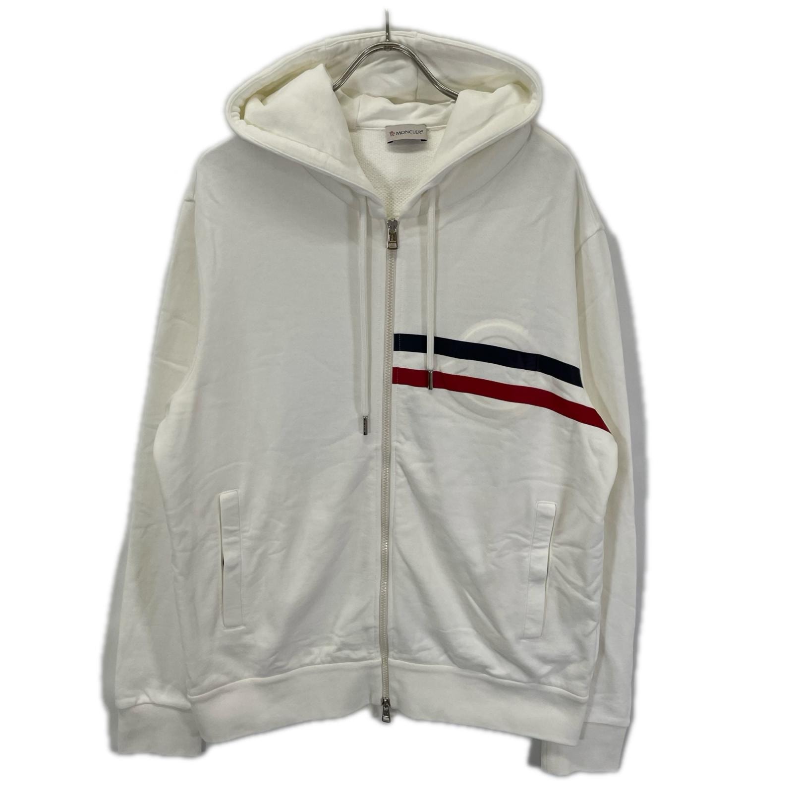モンクレール 20年製 ホワイト MAGLIA CARDIGAN C/CAPPUCCIO エンボスロゴ フーデットジップアップパーカ XL