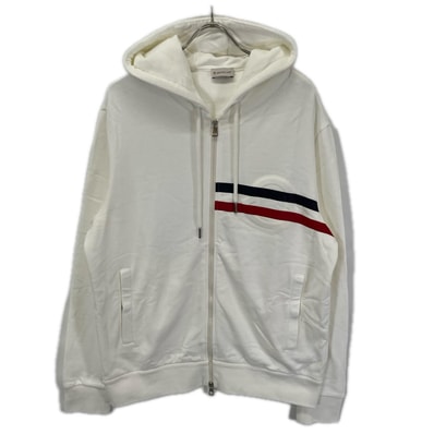 モンクレール 20年製 ホワイト MAGLIA CARDIGAN C/CAPPUCCIO エンボスロゴ フーデットジップアップパーカ XL