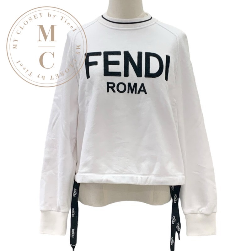 フェンディ FENDI トップス トレーナー スウェット 20AW ロゴ 長袖 裏起毛 コットン ホワイト