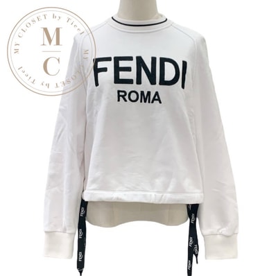 フェンディ FENDI トップス トレーナー スウェット 20AW ロゴ 長袖 裏起毛 コットン ホワイト