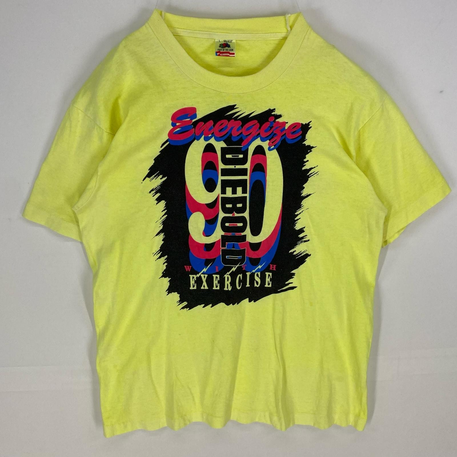 古着 80's/80年代 ヴィンテージ フルーツオブザルーム FRUIT OF THE LOOM USA製 半袖Tシャツ DIEBOLD L イエロー系 プリント メンズ