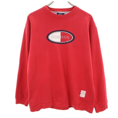 美品 TOMMY HILFIGER トミーヒルフィガー 90s USA製 オールド 長袖 トレーナー M レッド系 スウェット 裏起毛