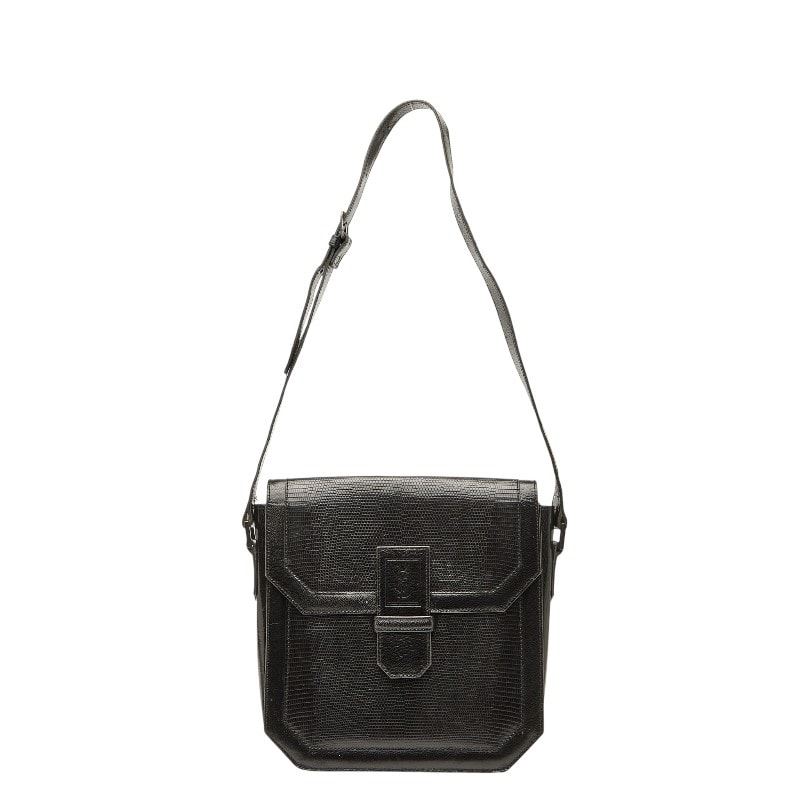 サンローラン ロゴ ショルダーバッグ ブラック レザー レディース SAINT LAURENT 【中古】