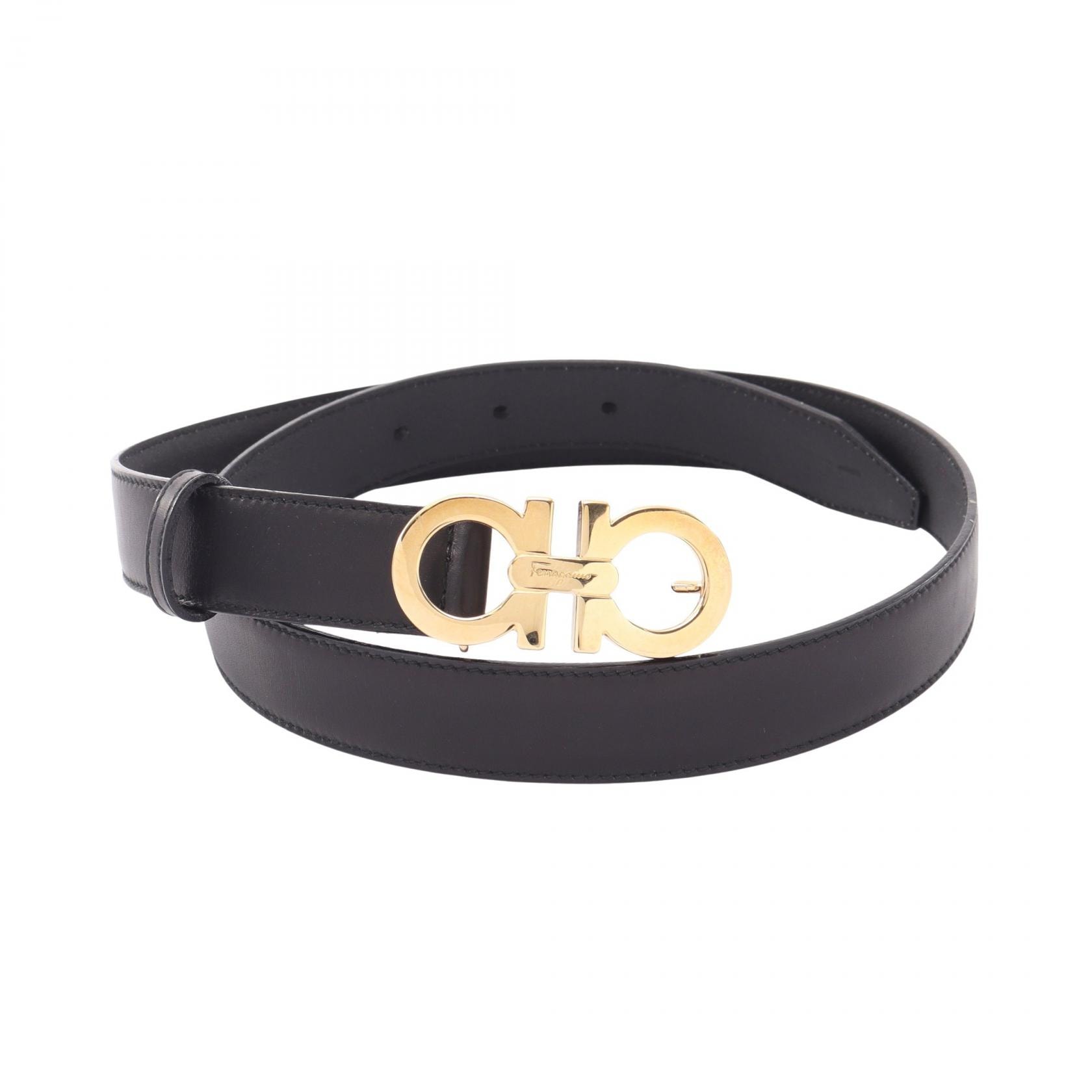サルヴァトーレフェラガモ Salvatore Ferragamo ガンチーニ ゴールド金具 ベルト 衣料品 レザー レディース ブラック系 【中古】