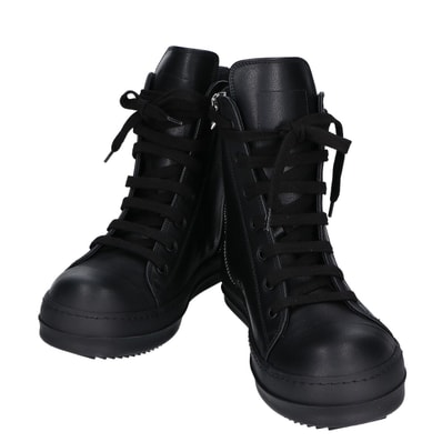 リックオウエンス 新品同様 RU01F2890 TEMPLE SNEAKS オールブラック カーフレザー スニーカー 40 1/2