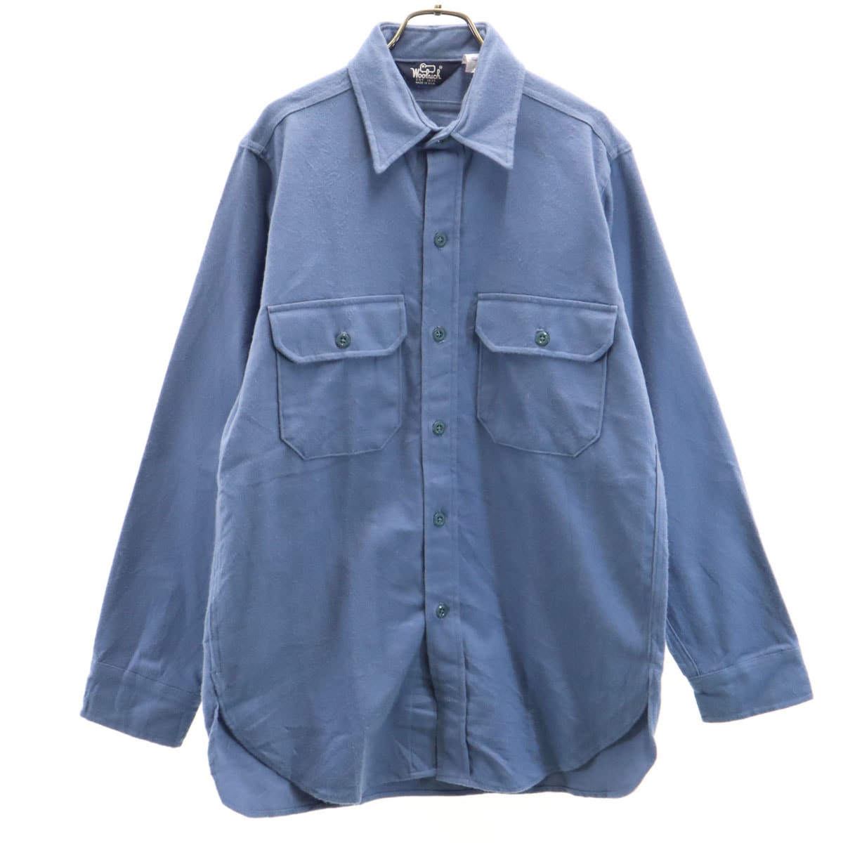 WOOLRICH ウールリッチ 80s USA製 ヴィンテージ 長袖 シャモア クロス シャツ M ブルー系 コットンネル