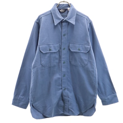 WOOLRICH ウールリッチ 80s USA製 ヴィンテージ 長袖 シャモア クロス シャツ M ブルー系 コットンネル