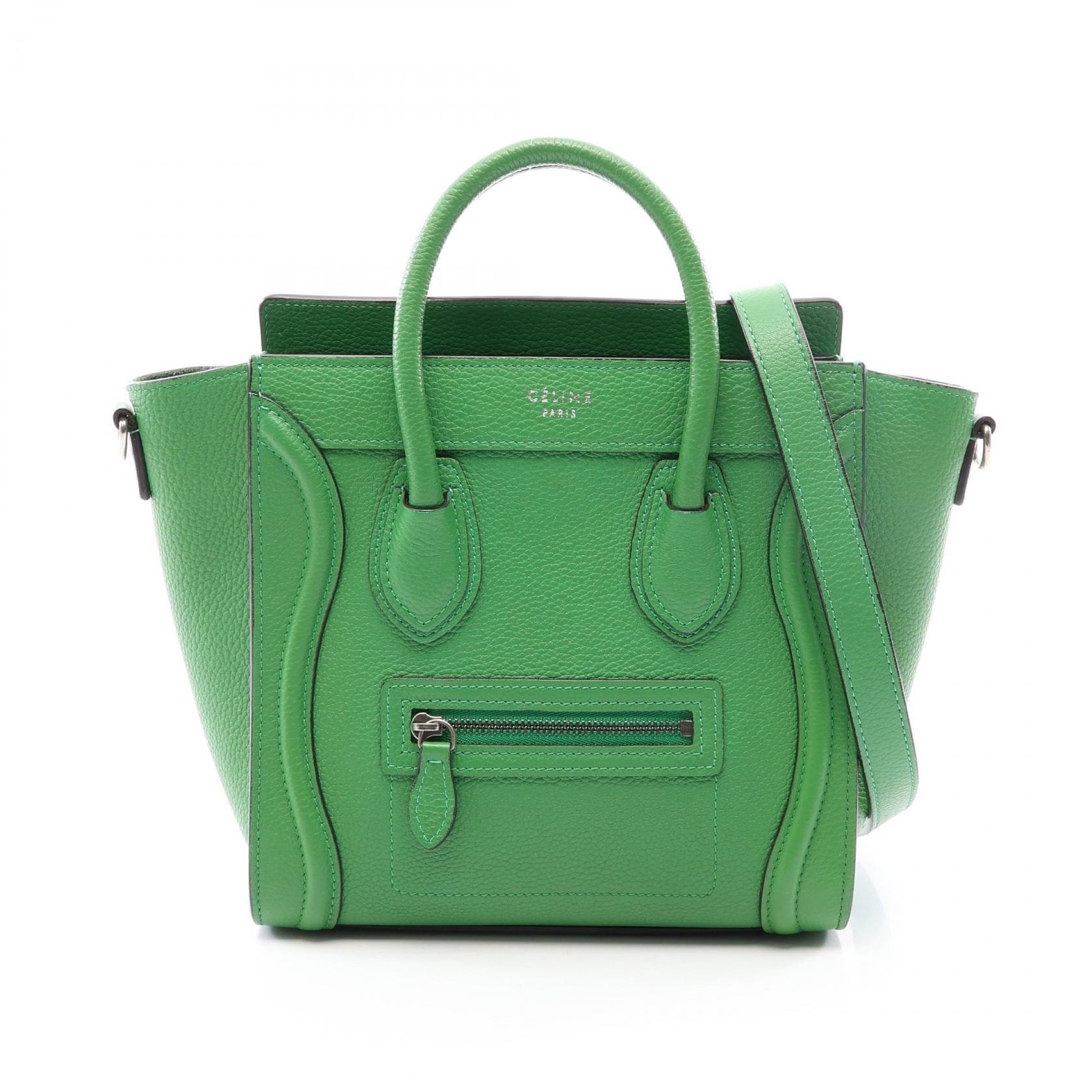 セリーヌ CELINE ラゲージ ナノショッパー 2WAY ハンドバッグ バッグ レザー レディース グリーン系 【中古】