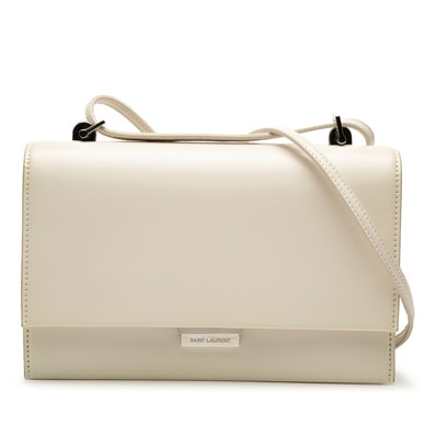 サンローラン 斜め掛け フラップ ショルダーバッグ ホワイト レザー レディース SAINT LAURENT 中古
