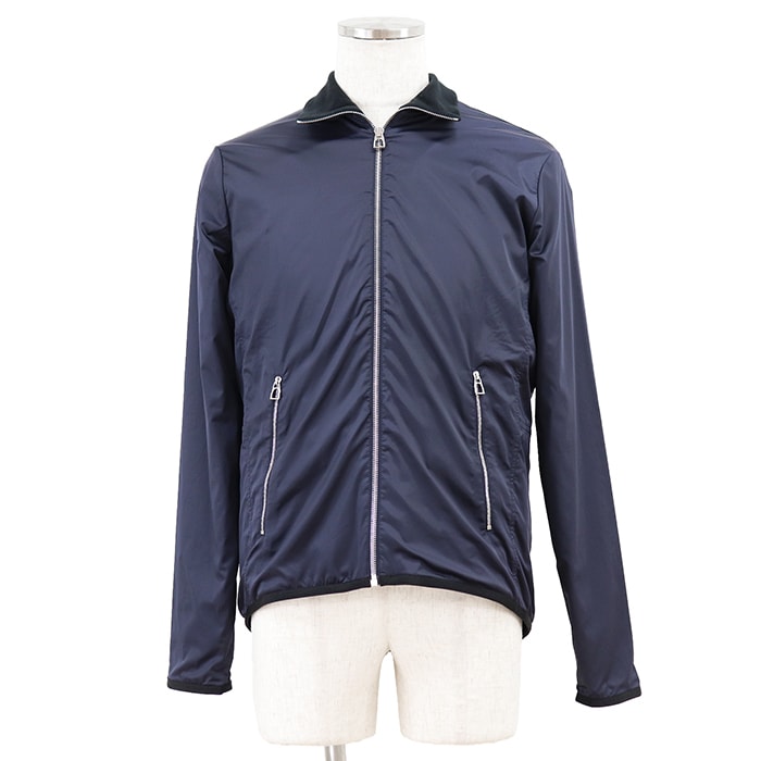 【極美品】HERMES エルメス ブルゾン サイズ M メンズ ストレッチナイロン × フリース ジップアップ ジャケット アウター ネイビー 紺 イタリア製