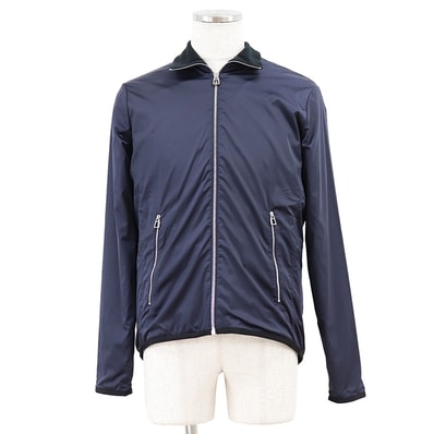 【極美品】HERMES エルメス ブルゾン サイズ M メンズ ストレッチナイロン × フリース ジップアップ ジャケット アウター ネイビー 紺 イタリア製